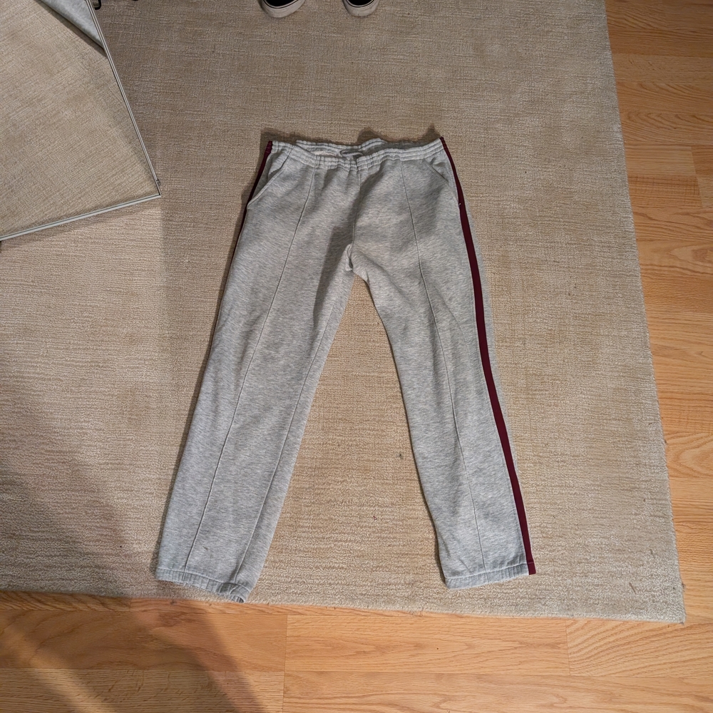 Gray Sweatpants with Maroon Stripe